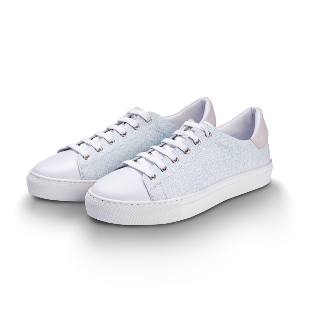 Pas de Paris white shoes with blue pattern Henry of Paris