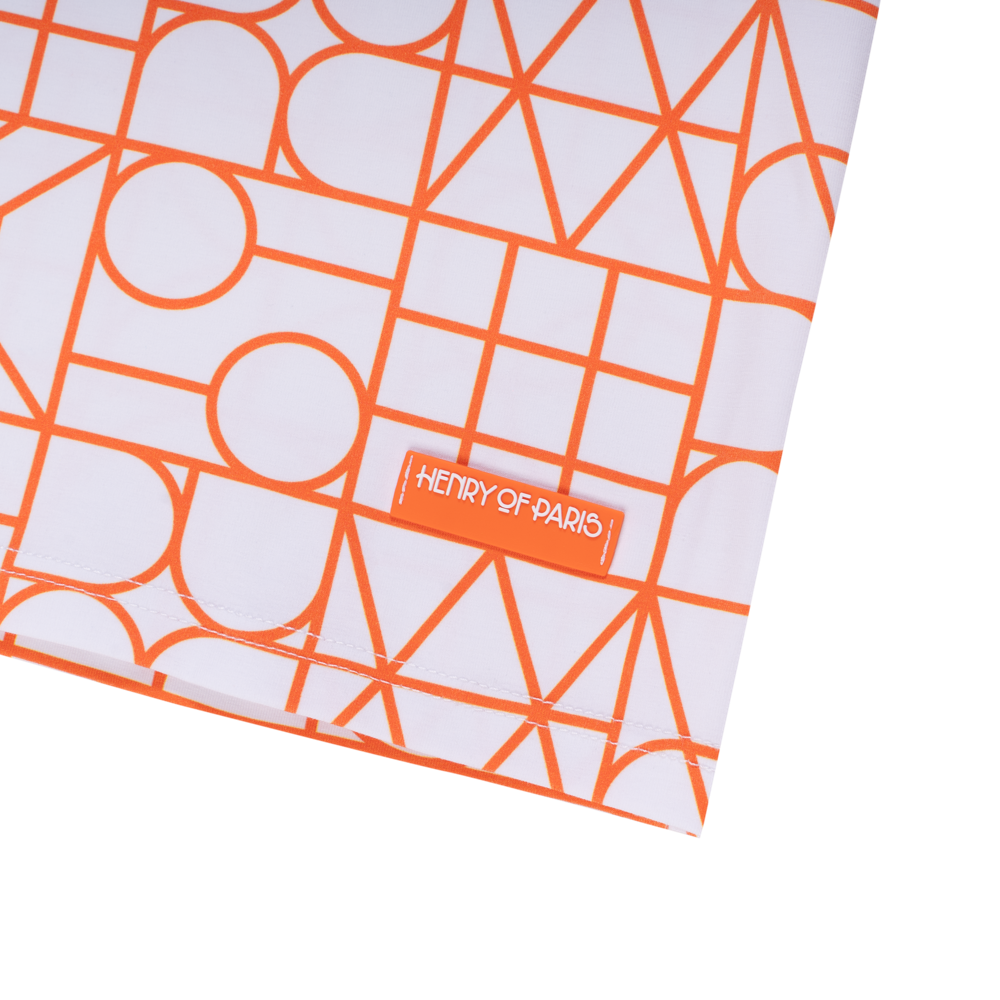 L’essence Pure white t-shirt with orange pattern Henry of Paris