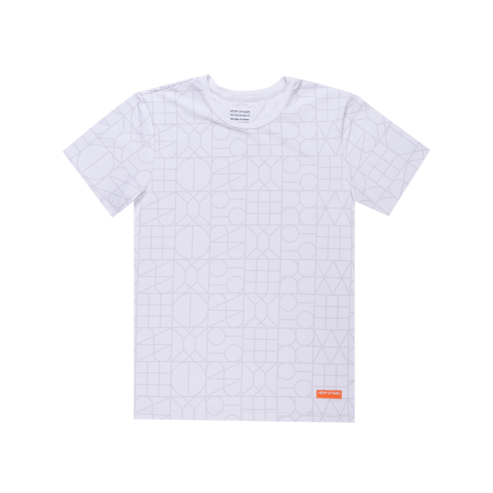 L’essence Pure white t-shirt with grey pattern Henry of Paris