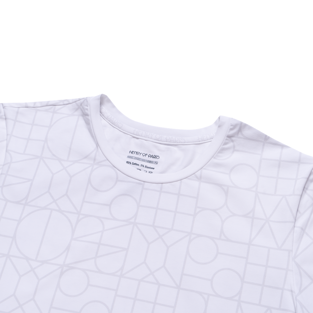 L’essence Pure white t-shirt with grey pattern Henry of Paris
