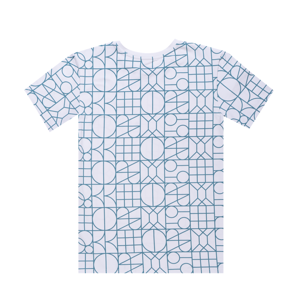 L’essence Pure white t-shirt with blue pattern Henry of Paris